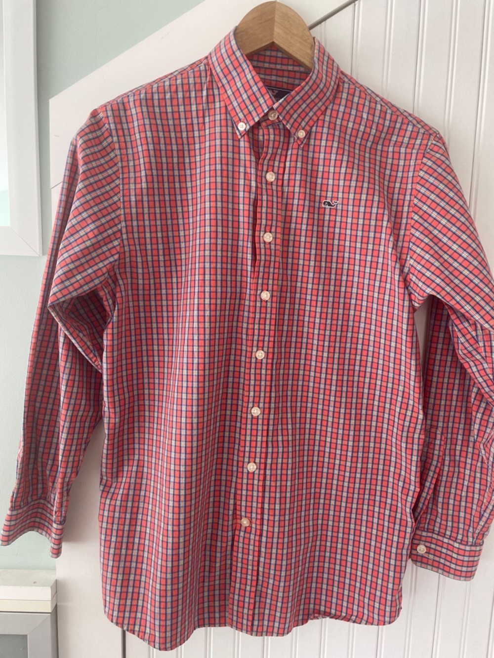 Vineyard Vines Gingham Boys L/S Whale Shirt Size L (16)